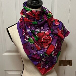 Oscar de la Renta Floral Silk Scarf - Red and Purple